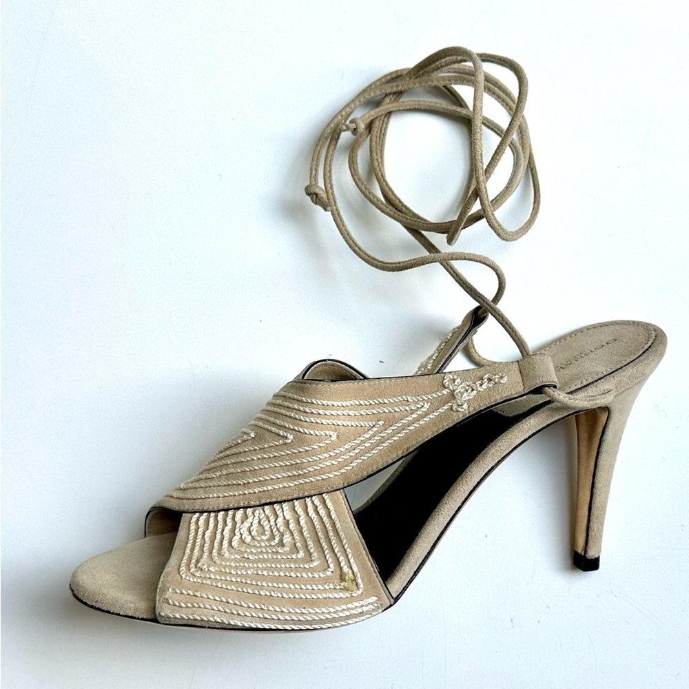 New Donna Karan Elegant Greige Suede High Heel Sandals, 37, 7